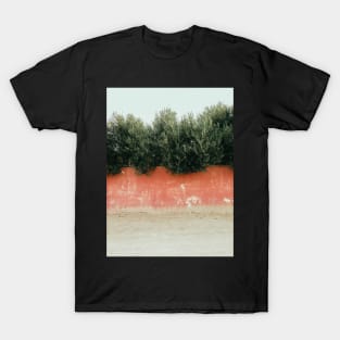Olive Trees Behind Red Wall T-Shirt